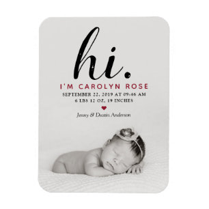 Magnet Flexible Typographe moderne "Salut". Photo Birth Announceme