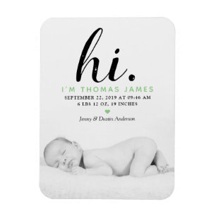 Magnet Flexible Typographe moderne "Salut". Photo Birth Announceme