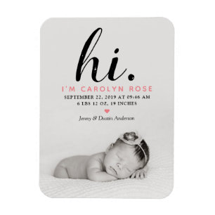 Magnet Flexible Typographe moderne "Salut". Photo Birth Announceme