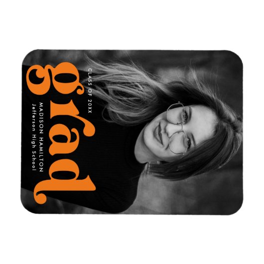 Magnet Flexible Typographie audacieuse Orange Photo Graduation (Horizontal)