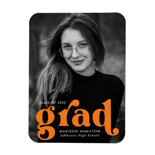 Magnet Flexible Typographie audacieuse Orange Photo Graduation (Vertical)