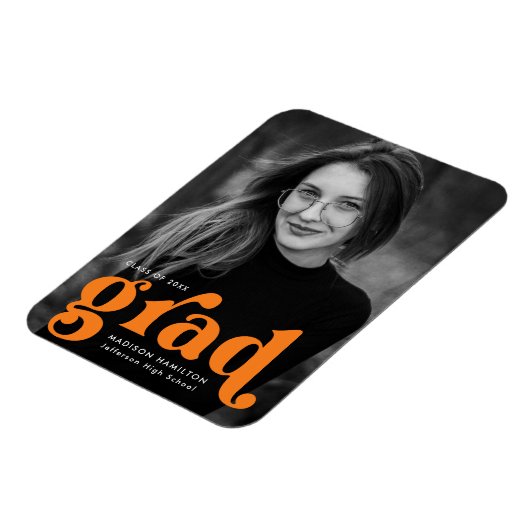Magnet Flexible Typographie audacieuse Orange Photo Graduation (Côté Gauche)