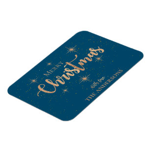 Magnet Flexible Typographie Bleu Or Étoiles Nom Joyeux Noël