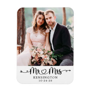 Magnet Flexible Typographie personnalisée Mr Mme Photo de mariage