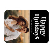 Magnet Flexible Typographie rétro Black Happy Holidays Photo (Horizontal)