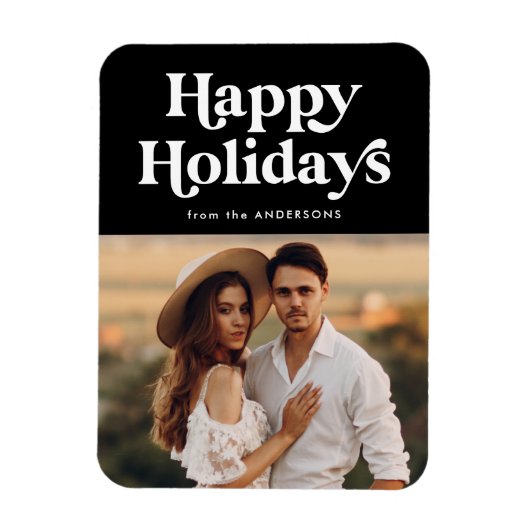 Magnet Flexible Typographie rétro Black Happy Holidays Photo (Vertical)