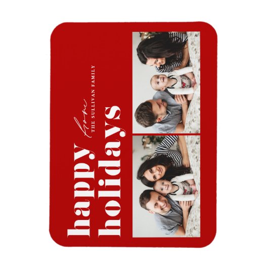 Magnet Flexible Typographie rouge rétro Joyeuses Fêtes Deux photos (Vertical)