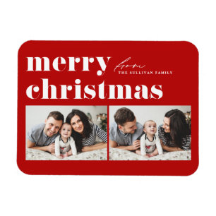 Magnet Flexible Typographie rouge Retro Joyeux Noël Deux photos