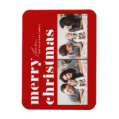 Magnet Flexible Typographie rouge Retro Joyeux Noël Deux photos (Vertical)