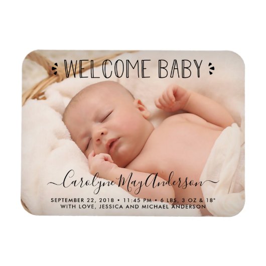 Magnet Flexible Typographie tendance "Welcome Baby" Photo Annonce (Horizontal)