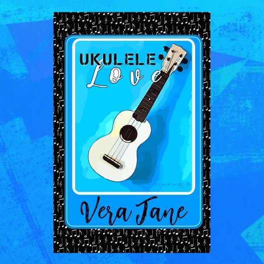 Magnet Flexible Ukulele Love nuances de bleu avec nom