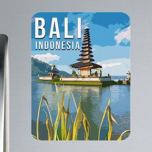 Magnet Flexible Ulun Danu Beratan Temple Indonésie Aquarelle