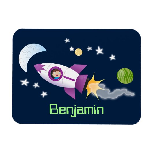Magnet Flexible Un adorable vaisseau-fusée dans l'espace dessin an (Horizontal)