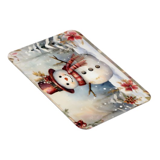 Magnet Flexible Un bonhomme de neige dans un Noël Casquette rouge (Côté Droit)