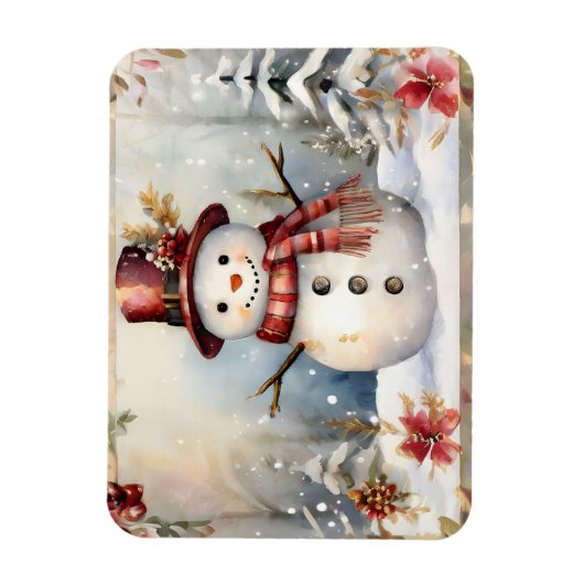 Magnet Flexible Un bonhomme de neige dans un Noël Casquette rouge (Vertical)