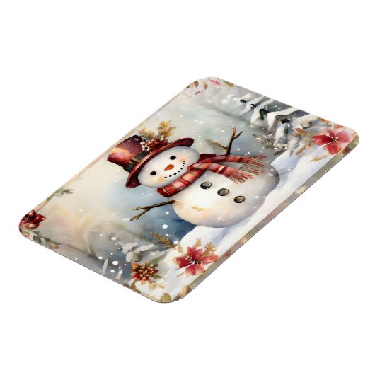 Magnet Flexible Un bonhomme de neige dans un Noël Casquette rouge (Côté Gauche)