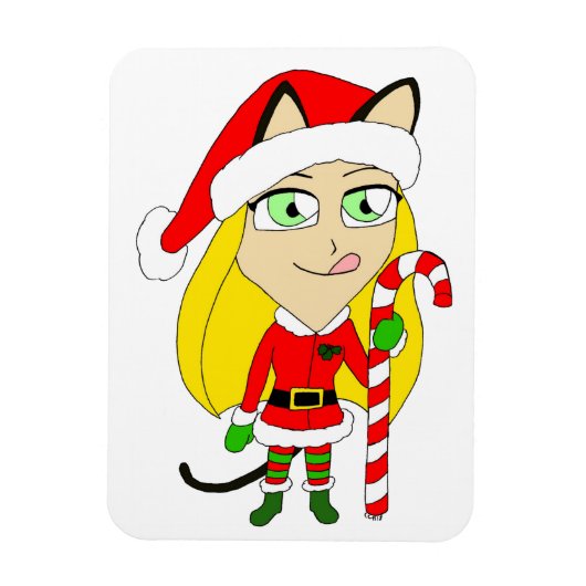 Magnet Flexible un catgirl chibi de Noël (Vertical)