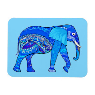 Magnet Flexible Un éléphant indien dans un Motif bleu arabesque