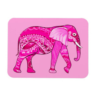 Magnet Flexible Un éléphant indien dans un style arabesque rose Fu