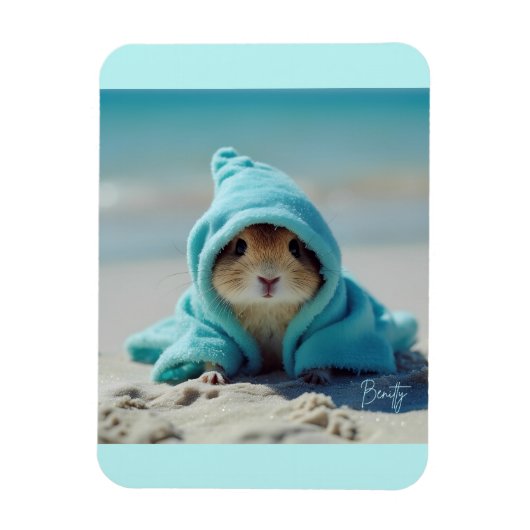 Magnet Flexible Un joli hamster sur la plage-Adorable Design d'été (Vertical)