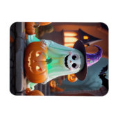 Magnet Flexible Un mignon fantôme avec des citrouilles d'Halloween (Horizontal)
