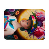 Magnet Flexible Une dame avec un casquette solaire à fleurs (Horizontal)