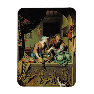 Magnet Flexible Une femme et un marchand ambulant de poissons,