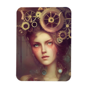 Magnet Flexible Une femme imaginaire avec des engrenages de steamp