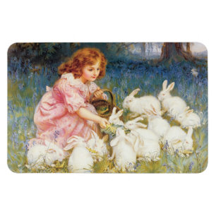 Magnet Flexible Une fille nourrit les lapins (par Frederick Morgan