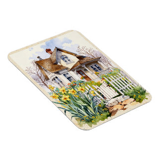 Magnet Flexible une maison aux jonquilles jaunes fleuries