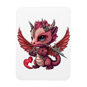 Magnet Flexible Une queue de coeur Bébé Dragon Rouge Saint-Valenti