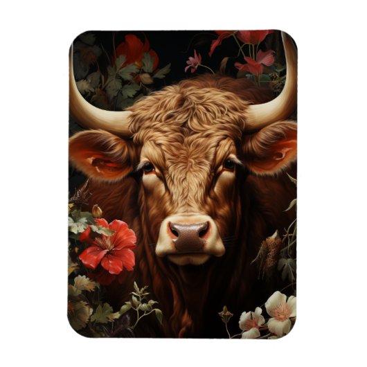 Magnet Flexible Une vache Brown dans les fleurs (Vertical)