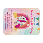 Magnet Flexible Unicornes magiques Aquarelle rose 1er anniversaire (Horizontal)