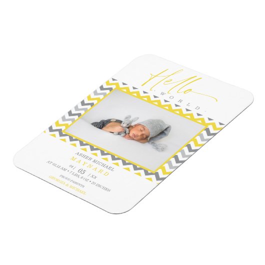 Magnet Flexible Unisex Jaune Grey Zigzag Hello World Nouveau-né (Côté Gauche)
