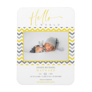 Magnet Flexible Unisexe Jaune Gris Zigzag Hello World Nouveau-Né