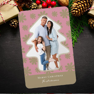 Magnet Flexible Vacances Retro Pink & Gold Floral Tree en forme de