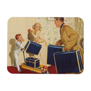 Magnet Flexible Vacances vintage, papa, Enfants et Valises