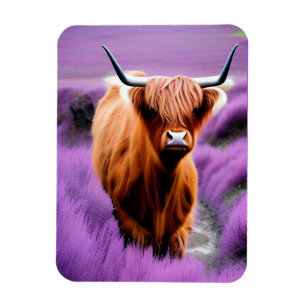 Magnet Flexible Vache belle Highland dans le champ Lavender
