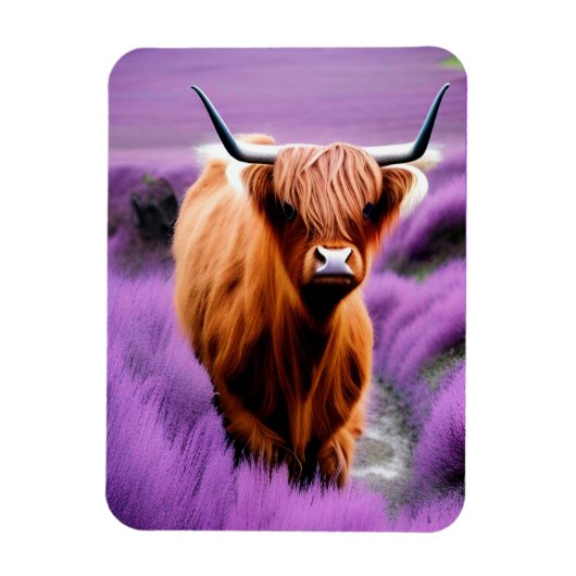 Magnet Flexible Vache belle Highland dans le champ Lavender (Vertical)