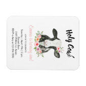 Magnet Flexible Vache florale rose avec invitation imprimée vache (Horizontal)