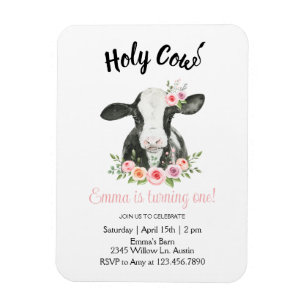 Magnet Flexible Vache florale rose avec invitation imprimée vache