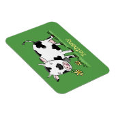 Magnet Flexible Vache mignonne en vert dessin animé sur le terrain (Côté Droit)