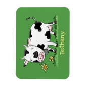 Magnet Flexible Vache mignonne en vert dessin animé sur le terrain (Vertical)
