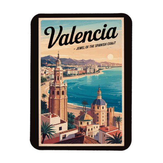 Magnet Flexible Valence Espagne Côte Illustration Voyage Art Retro (Vertical)