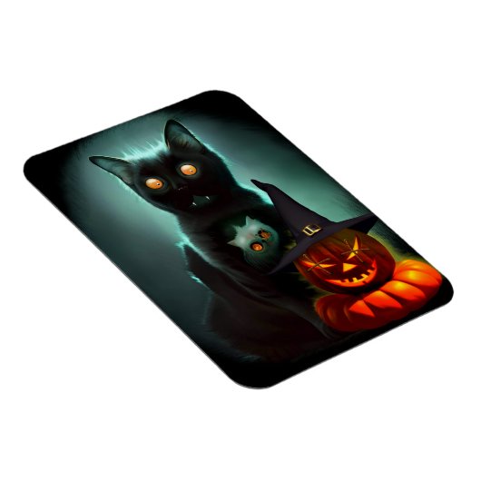 Magnet Flexible Vampire Cat and Wizard Pumpkin Halloween Surreal (Côté Droit)