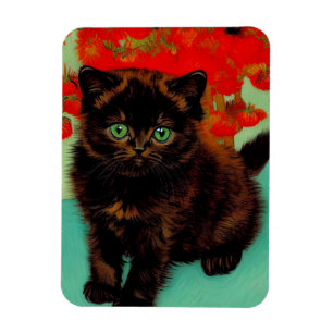 Magnet Flexible Van Gogh Chat noir Fleurs rouges