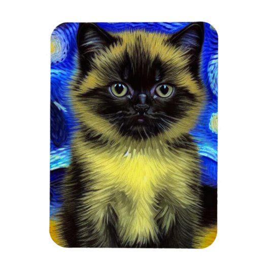 Magnet Flexible Van Gogh Starry Nuit Siamese Cat (Vertical)