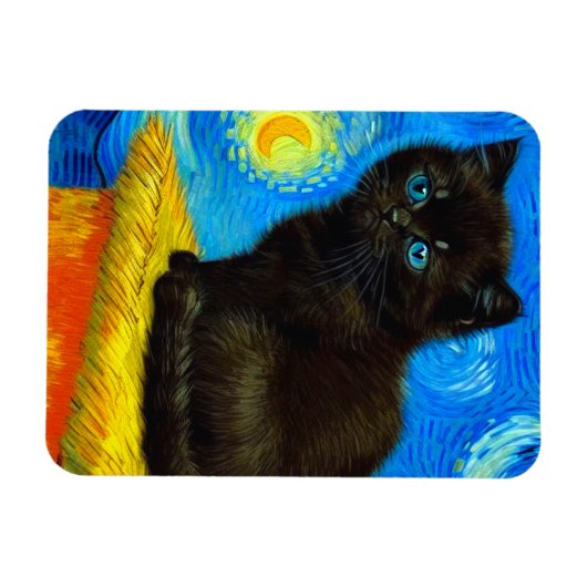 Magnet Flexible Van Gogh Style Starry Night Cat (Horizontal)