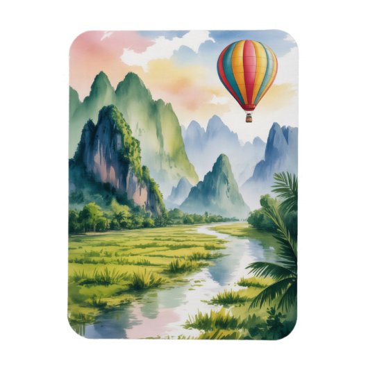 Magnet Flexible Vang Vieng Laos Montgolfière aquarelle (Vertical)