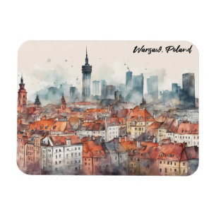 Magnet Flexible Varsovie colorée Pologne Aquarelle Skyline